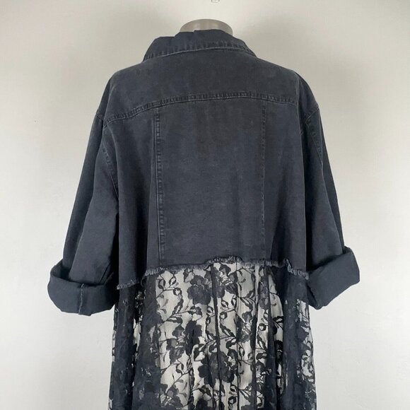 Origami Jacket Duster Women 0 Black Western Festival Lace Denim Button Up Boho - Picture 7 of 16